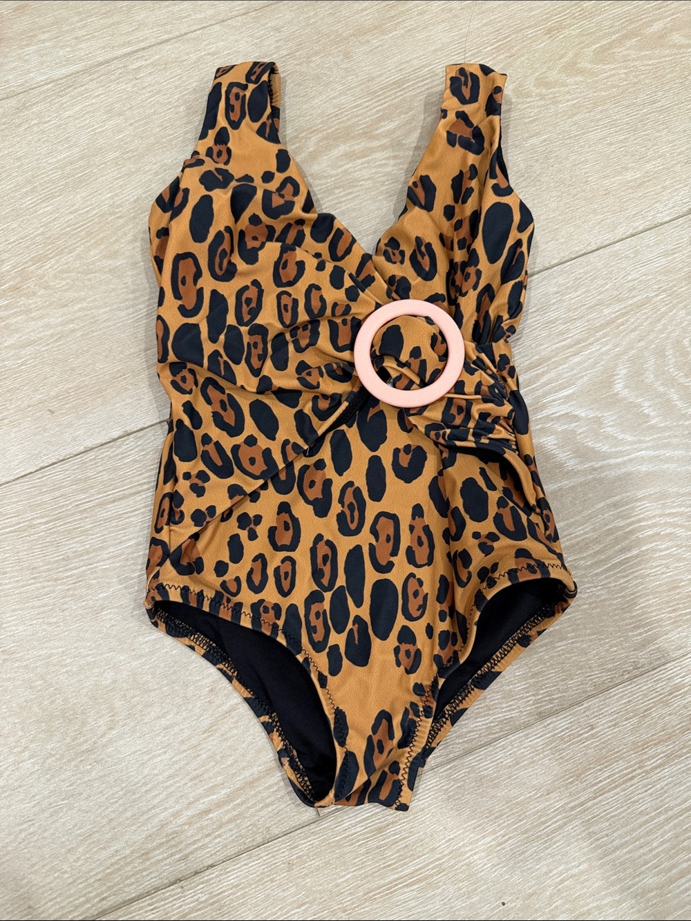 Mini Rodini Kids Leopard Print One-Piece Swimsuit with Pink Ring